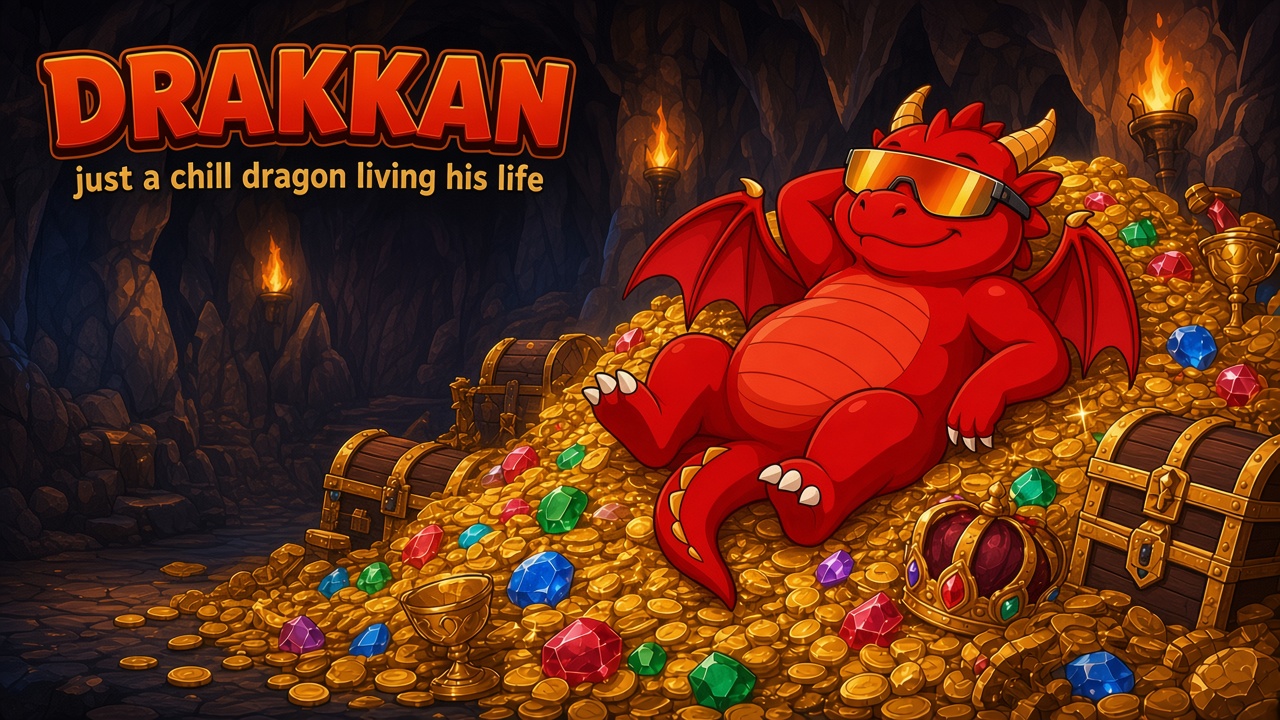 Drakkan lounging on a pile of gold in his cave, wearing legendary shades